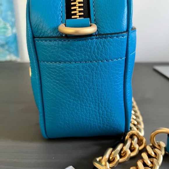 MOSCHINO COUTURE Lambskin Blue Leather Gold Chain Crossbody/Clutch - Picture 8 of 16